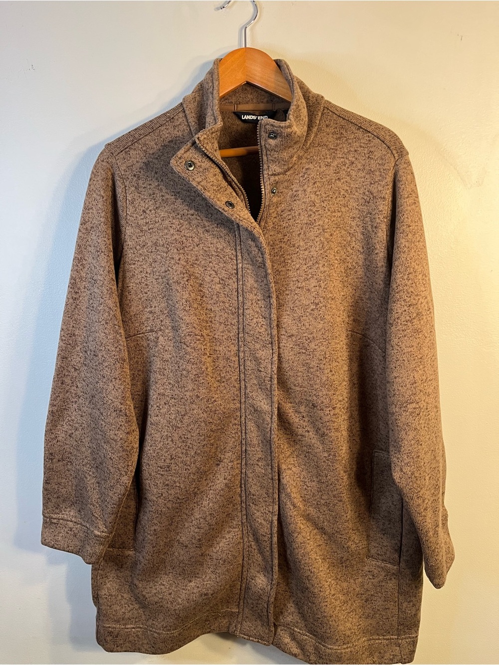 Lands' End Jacket Brown Heathered Stand-Collar Zip Jacket Women’s 2X